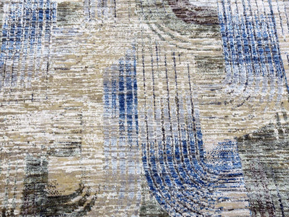 Blue 6'0" x 9'0" Modern and Contemporary Hand knotted Wool/Silk Rug - Sku: O075128
