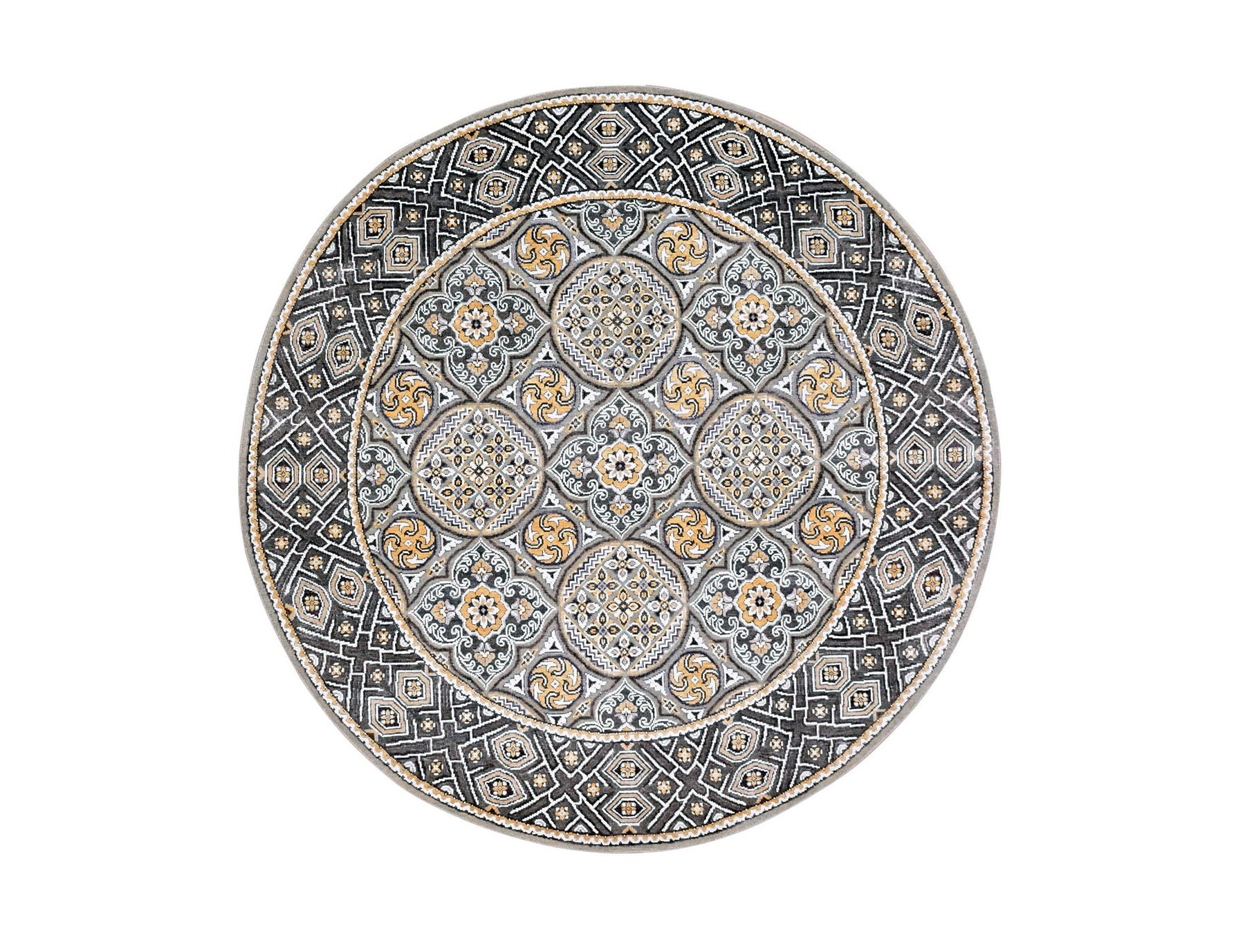 Ikat And Suzani Design hand-knotted wool/pure silk rug in Brown, 6'2" x 6'2" — SKU O075129