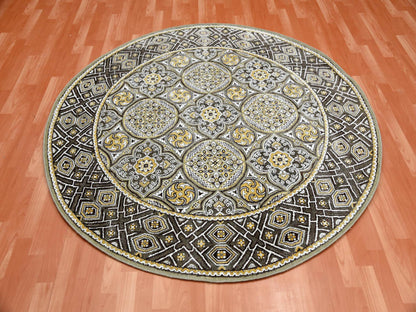 Brown 6'2" x 6'2" Ikat And Suzani Design Hand knotted Wool/Silk Rug - Sku: O075129