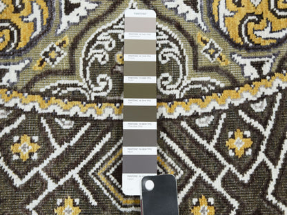 Brown 6'2" x 6'2" Ikat And Suzani Design Hand knotted Wool/Silk Rug - Sku: O075129