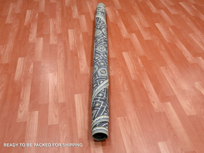 Brown 6'2" x 6'2" Ikat And Suzani Design Hand knotted Wool/Silk Rug - Sku: O075129