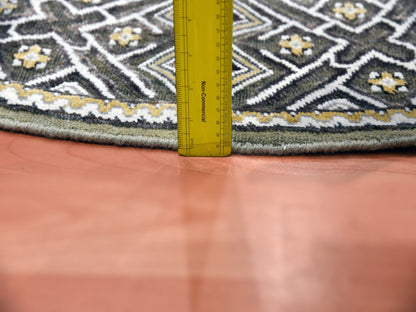 Brown 6'2" x 6'2" Ikat And Suzani Design Hand knotted Wool/Silk Rug - Sku: O075129