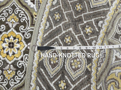 Brown 6'2" x 6'2" Ikat And Suzani Design Hand knotted Wool/Silk Rug - Sku: O075129