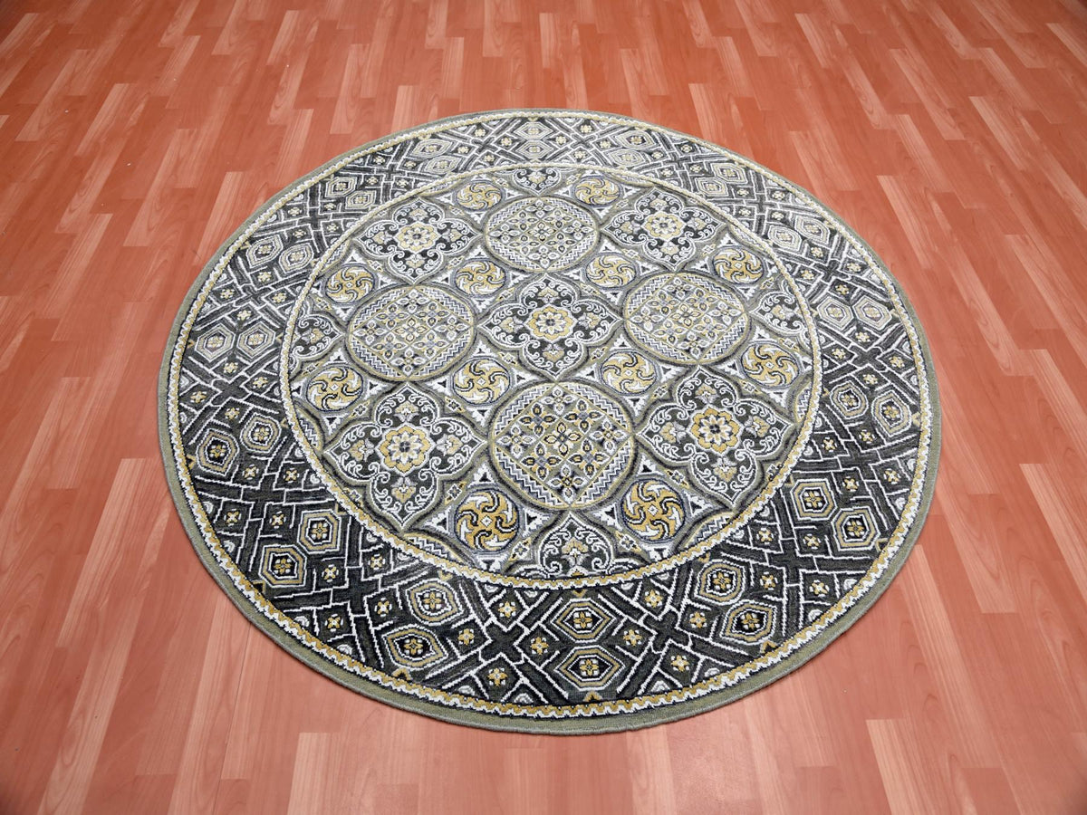 Transitional hand-knotted wool/silk rug in Brown, 6'1" x 6'1" — SKU O075130 (view 2)