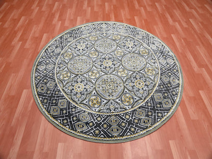 Brown 6'1" x 6'1" Transitional Hand knotted Wool/Silk Rug - Sku: O075130