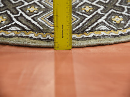 Brown 6'1" x 6'1" Transitional Hand knotted Wool/Silk Rug - Sku: O075130