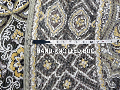Brown 6'1" x 6'1" Transitional Hand knotted Wool/Silk Rug - Sku: O075130