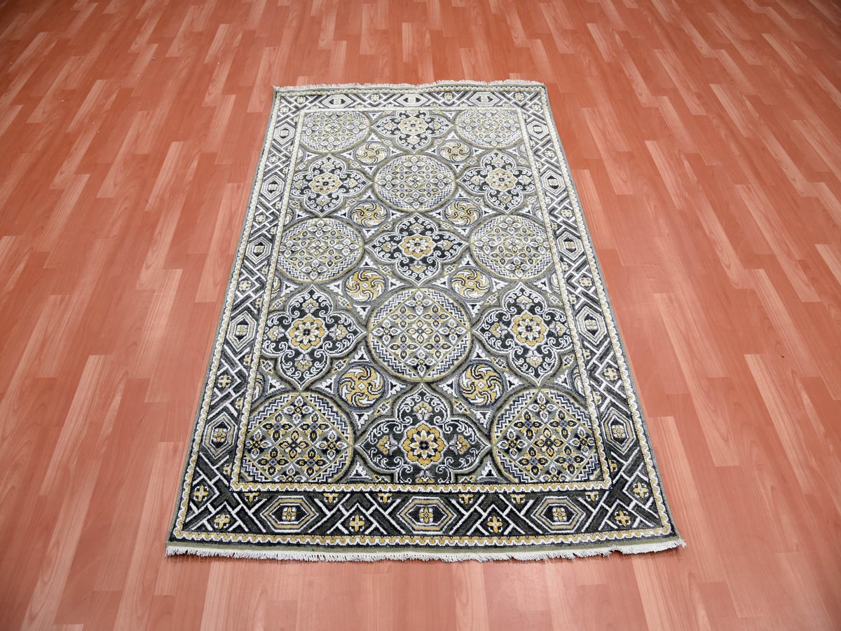Transitional hand-knotted wool/silk rug in Brown, 4' x 6'2" — SKU O075132 (view 2)
