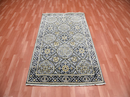 Brown 4'0" x 6'2" Transitional Hand knotted Wool/Silk Rug - Sku: O075132