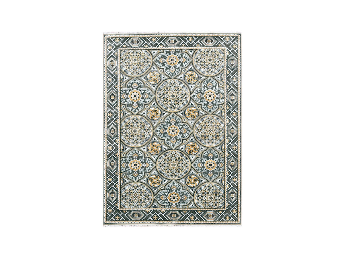 Transitional hand-knotted wool/silk rug in Brown, 4' x 6'2" — SKU O075133