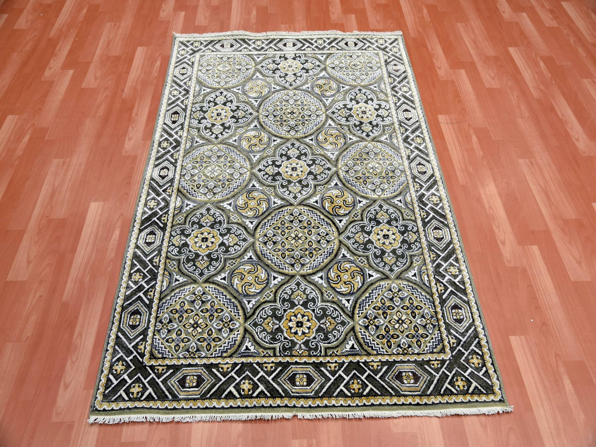 Transitional hand-knotted wool/silk rug in Brown, 4' x 6'2" — SKU O075133 (view 2)