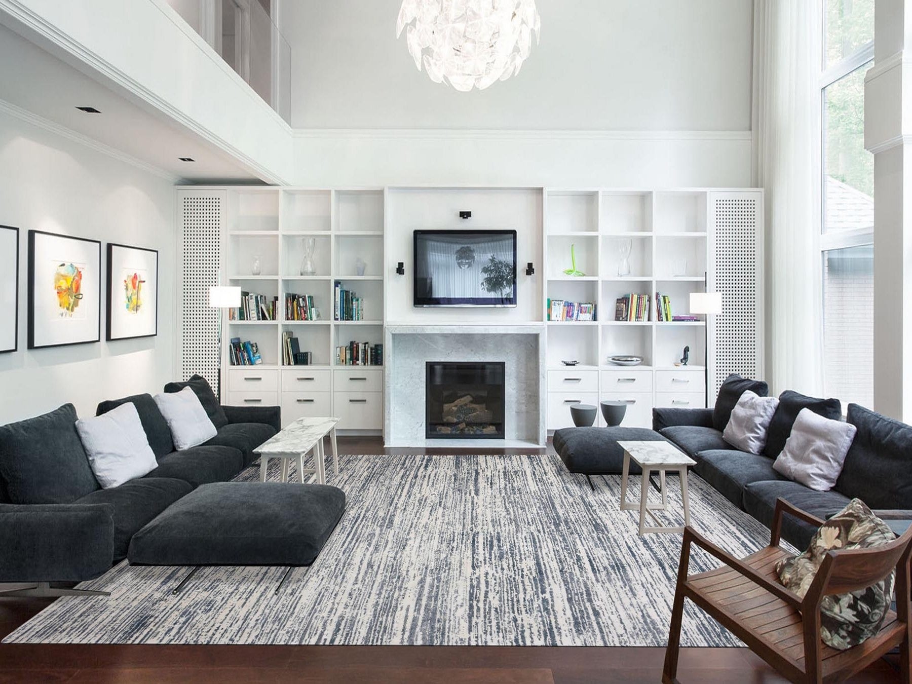 Modern / Contemporary hand-knotted wool/silk rug in Ivory, 11'7" x 14'10" — SKU O075161 (view 2)