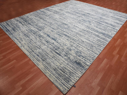 Modern / Contemporary hand-knotted wool/silk rug in Ivory, 11'7" x 14'10" — SKU O075161 (view 4)