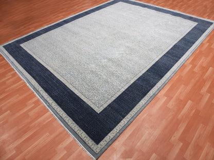 Blue 12'2" x 15'3" Modern and Contemporary Hand knotted Wool Rug - Sku: O075169