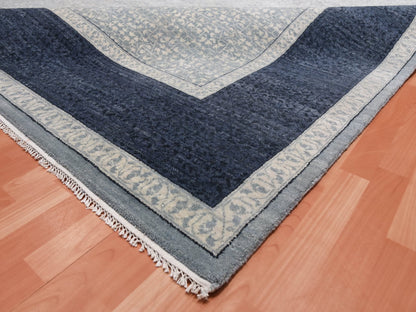 Blue 12'2" x 15'3" Modern and Contemporary Hand knotted Wool Rug - Sku: O075169