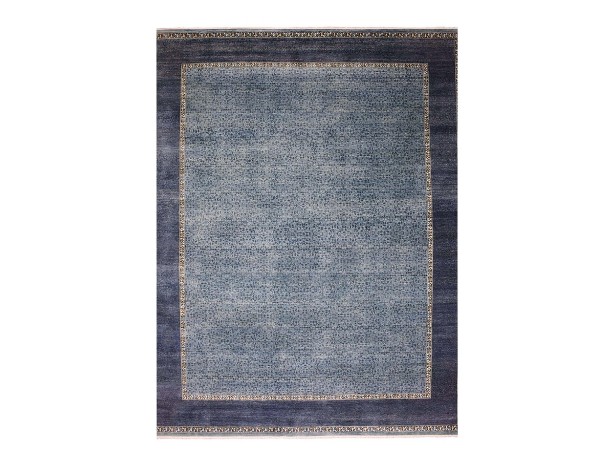 Modern / Contemporary hand-knotted wool rug in Blue, 12' x 15'4", SKU O075170