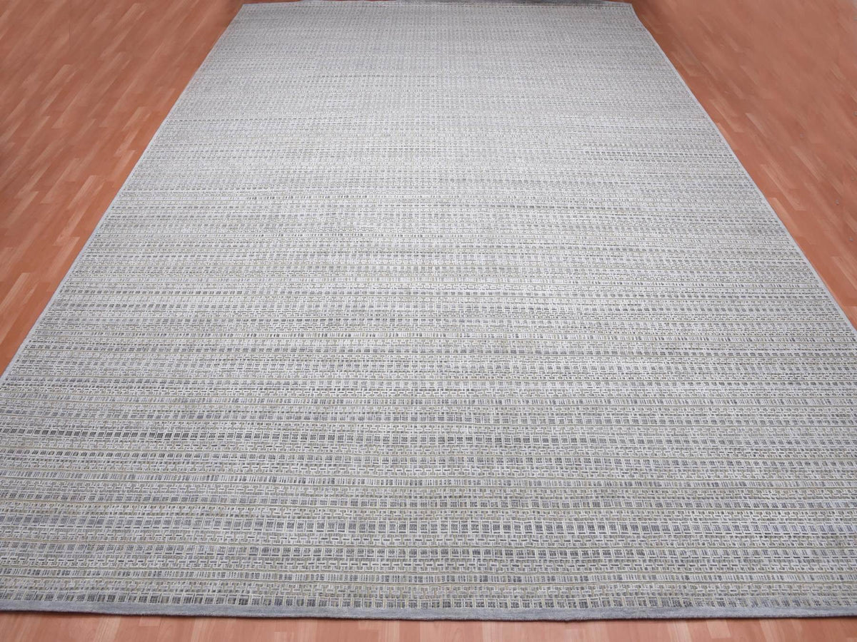 Modern / Contemporary hand-knotted wool/silk rug in Gray, 14'0" x 20'4", SKU O075173