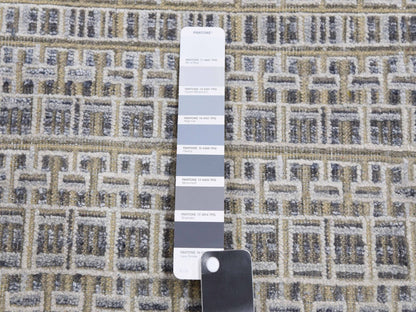 Grey 14'0" x 20'4" Modern / Contemporary Hand knotted Wool/Silk Rug - Sku: O075173