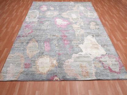 Modern / Contemporary hand-knotted wool/silk rug in Pink, 9' x 12'1" — SKU O075176 (view 2)