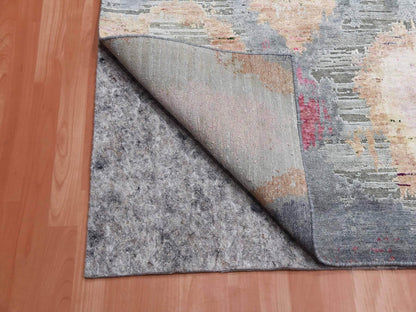 Modern / Contemporary hand-knotted wool/silk rug in Pink, 9' x 12'1" — SKU O075176 (view 4)