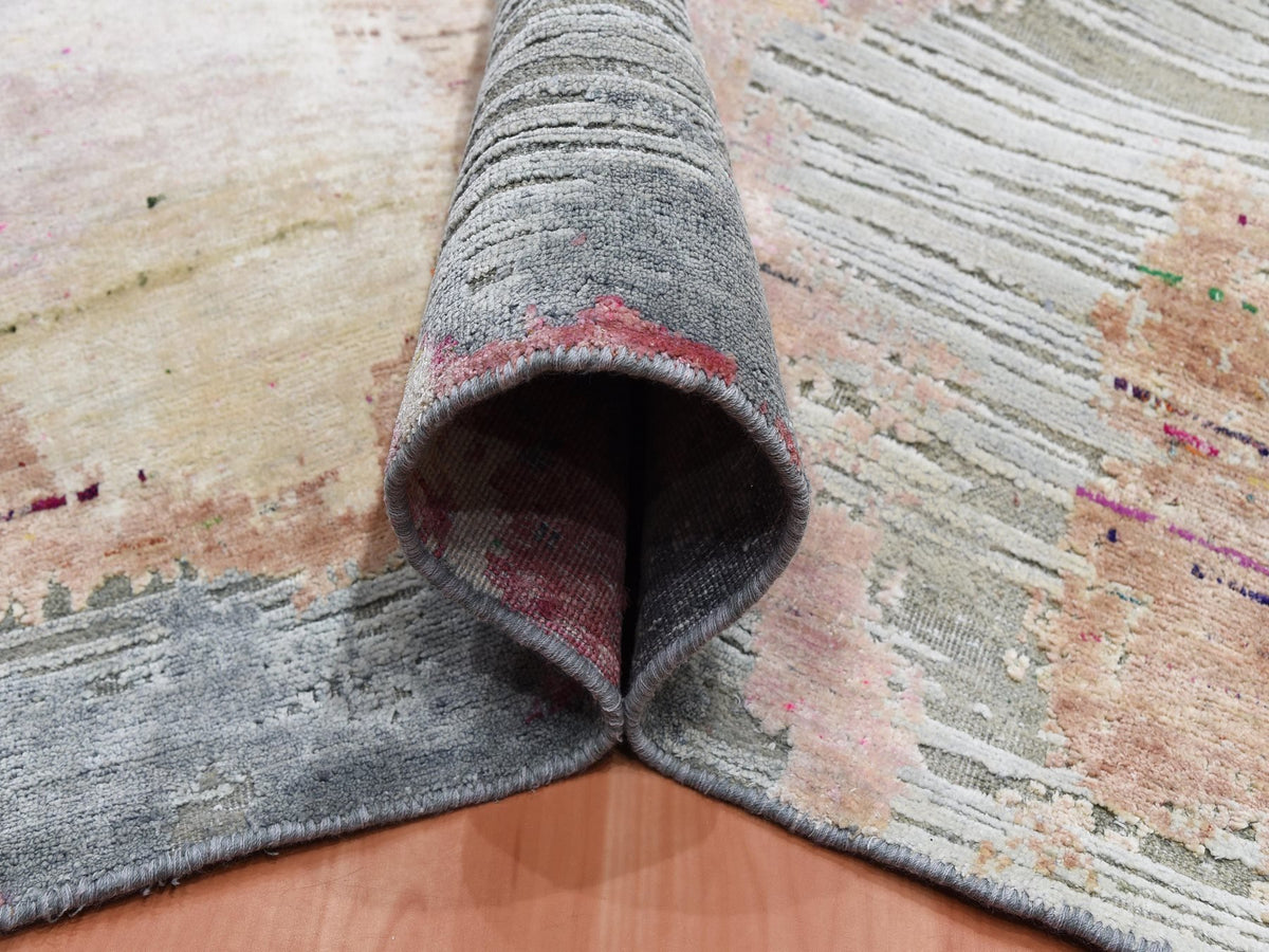 Modern / Contemporary hand-knotted wool/silk rug in Pink, 9' x 12'1" — SKU O075176 (view 5)