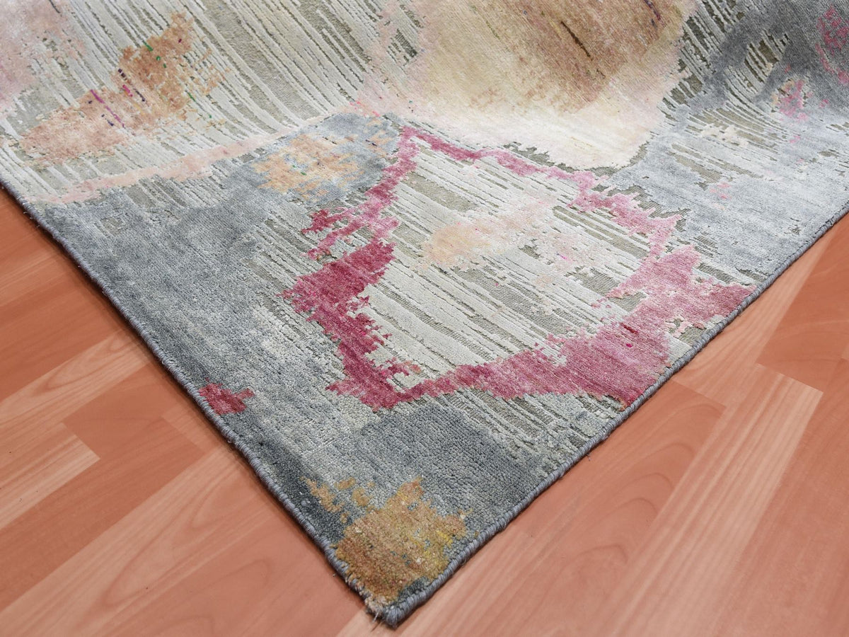 Modern / Contemporary hand-knotted wool/silk rug in Pink, 9' x 12'1" — SKU O075176 (view 6)