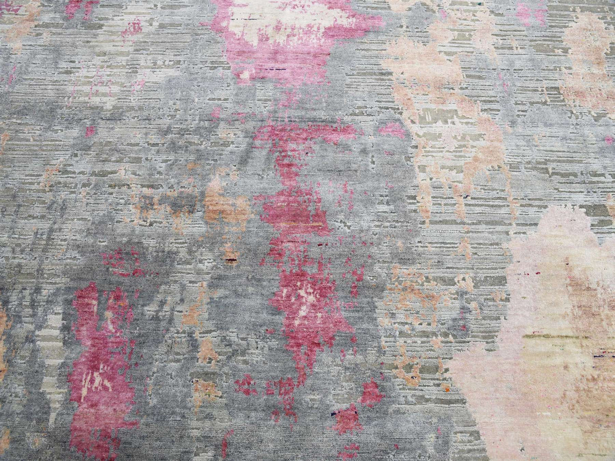 Modern / Contemporary hand-knotted wool/silk rug in Pink, 9' x 12'1" — SKU O075176 (view 8)