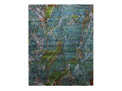 Green 8'0" x 9'10" Modern / Contemporary Hand knotted Wool/Silk Rug - Sku: O075177