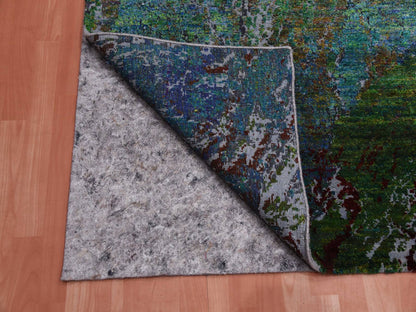 Green 8'0" x 9'10" Modern / Contemporary Hand knotted Wool/Silk Rug - Sku: O075177