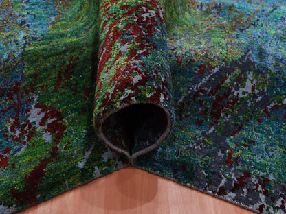 Green 8'0" x 9'10" Modern / Contemporary Hand knotted Wool/Silk Rug - Sku: O075177