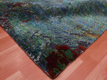 Green 8'0" x 9'10" Modern / Contemporary Hand knotted Wool/Silk Rug - Sku: O075177