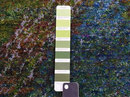 Green 8'0" x 9'10" Modern / Contemporary Hand knotted Wool/Silk Rug - Sku: O075177