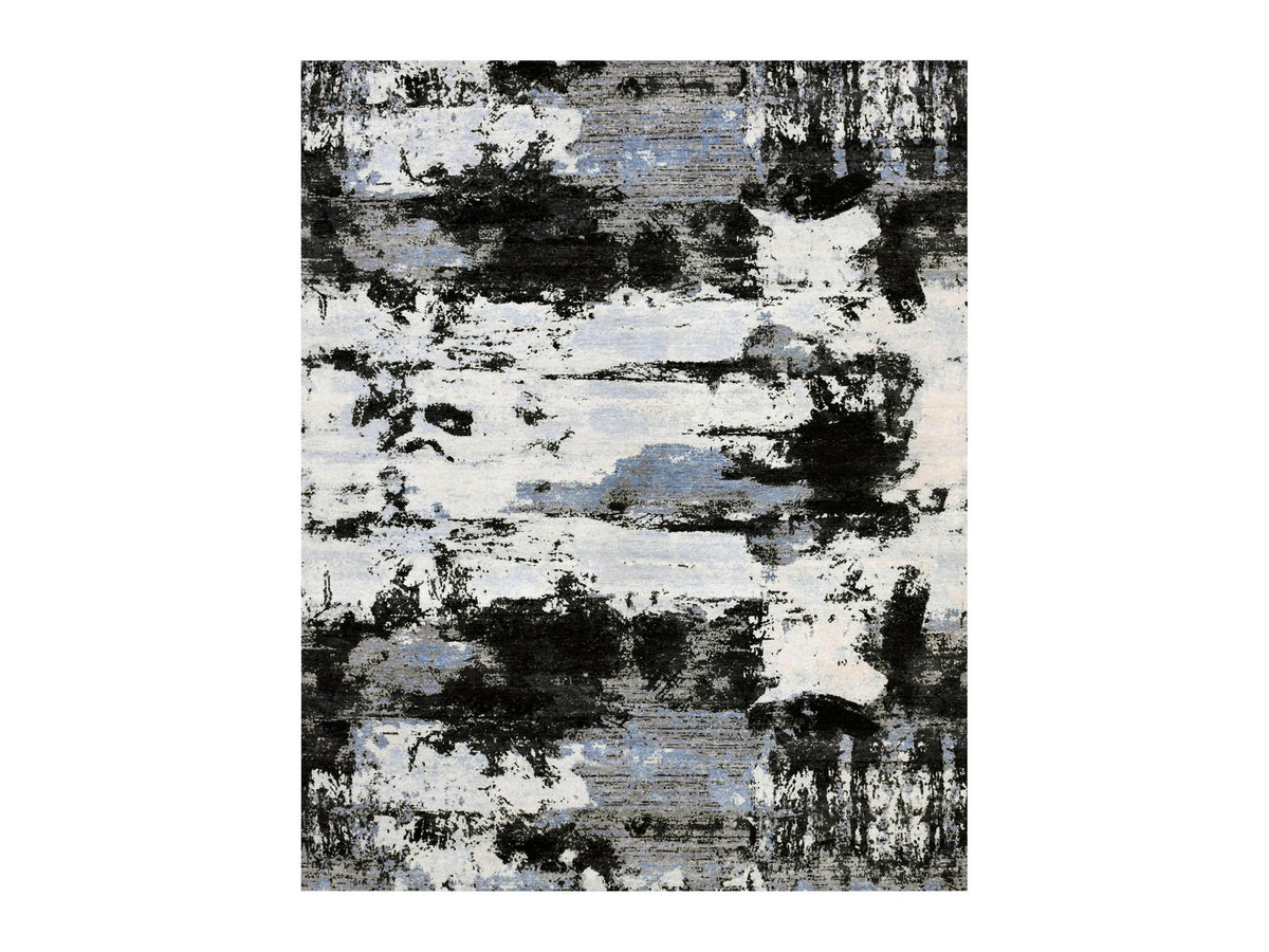 Modern / Contemporary hand-knotted wool rug in Black, 7'10" x 9'10" — SKU O075178