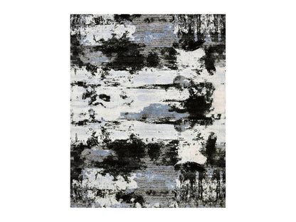 Black 7'10" x 9'10" Modern and Contemporary Hand knotted Wool Rug - Sku: O075178