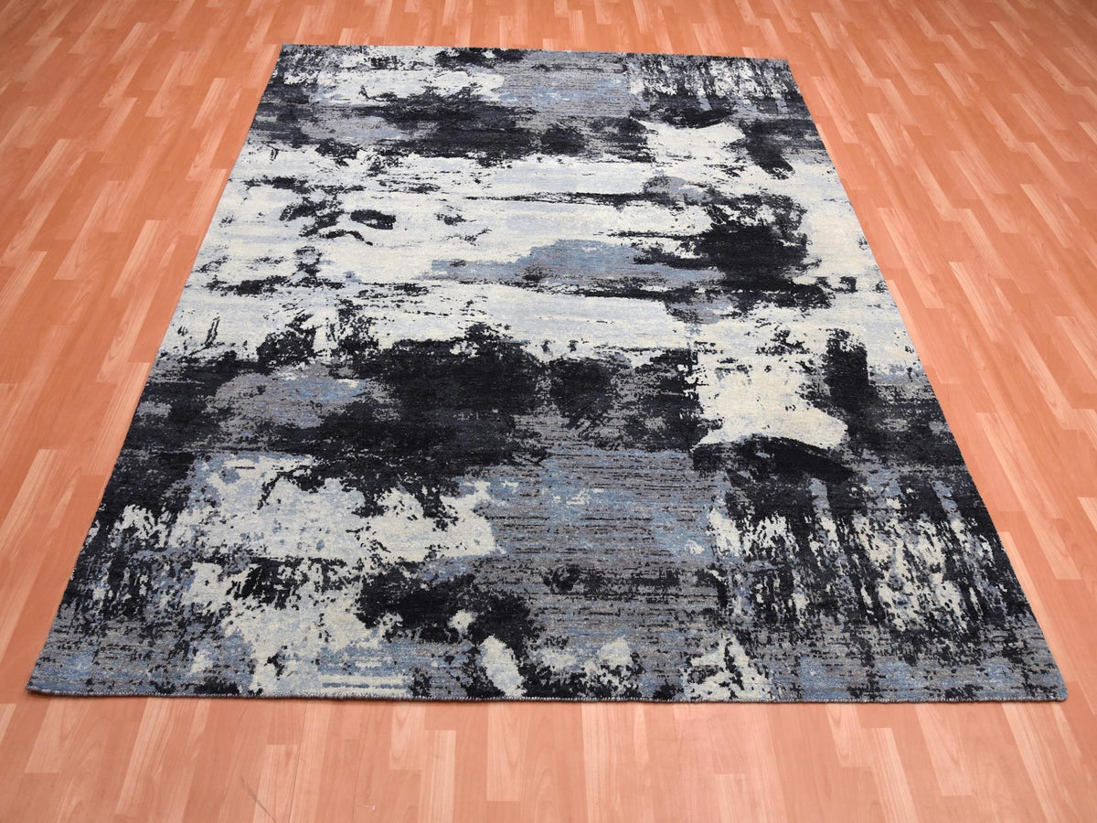 Modern / Contemporary hand-knotted wool rug in Black, 7'10" x 9'10" — SKU O075178 (view 2)