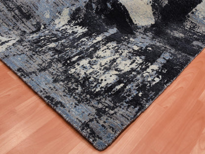 Black 7'10" x 9'10" Modern and Contemporary Hand knotted Wool Rug - Sku: O075178