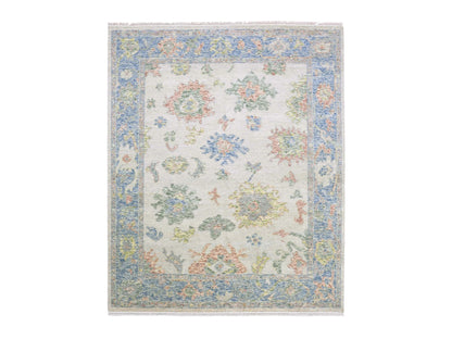 Oushak Oushak hand-knotted wool rug in Ivory & Blue, 8' x 9'9" — SKU O075188