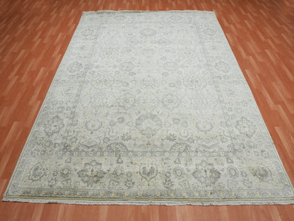Grey 8'6" x 12'0" Oushak And Peshawar Hand knotted Silk Rug - Sku: O075193