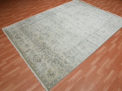 Grey 8'6" x 12'0" Oushak And Peshawar Hand knotted Silk Rug - Sku: O075193