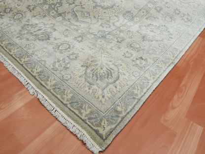Grey 8'6" x 12'0" Oushak And Peshawar Hand knotted Silk Rug - Sku: O075193