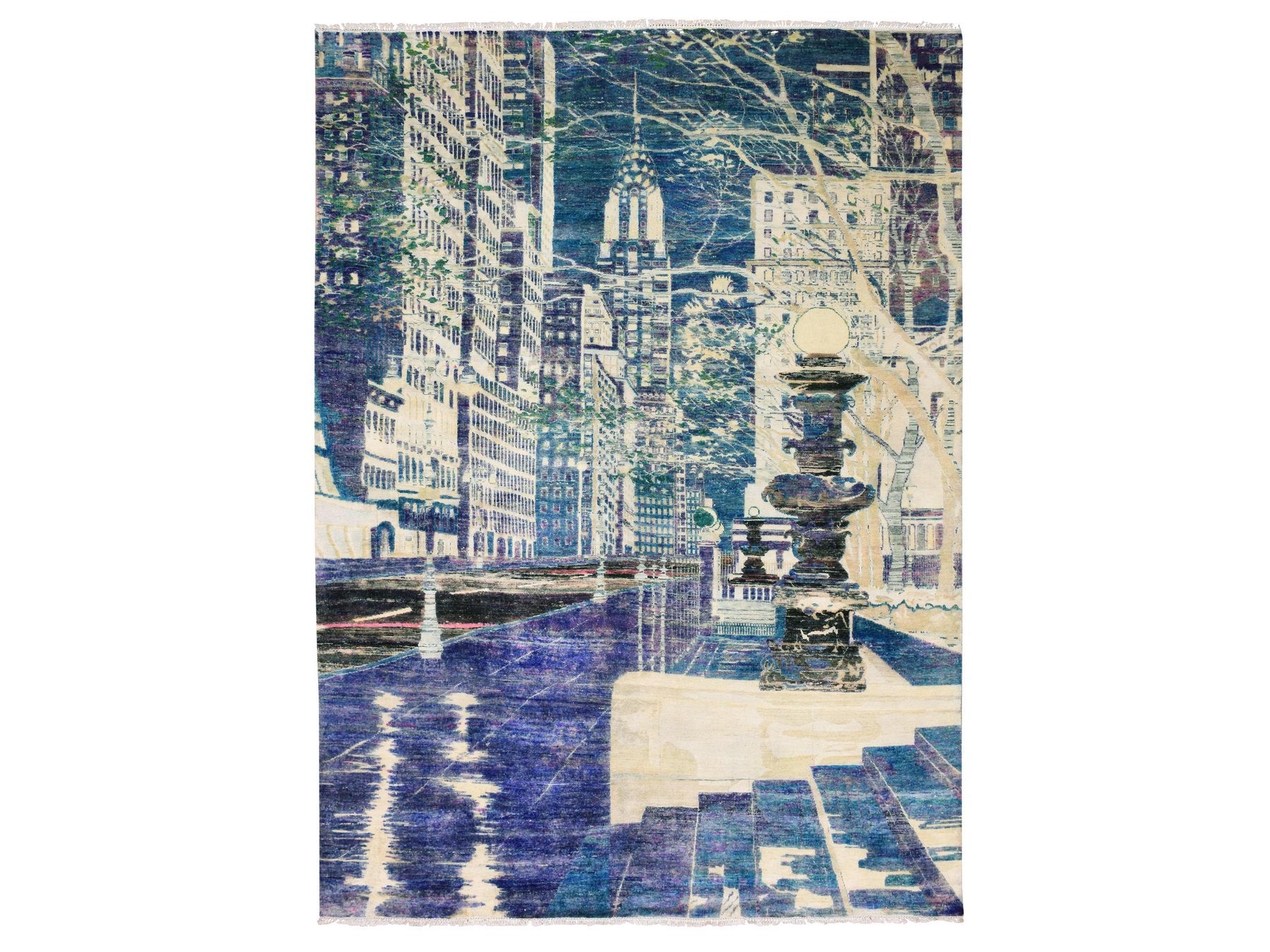 Modern / Contemporary hand-knotted wool/silk rug in Purple, 8'8" x 12'1" — SKU O075196