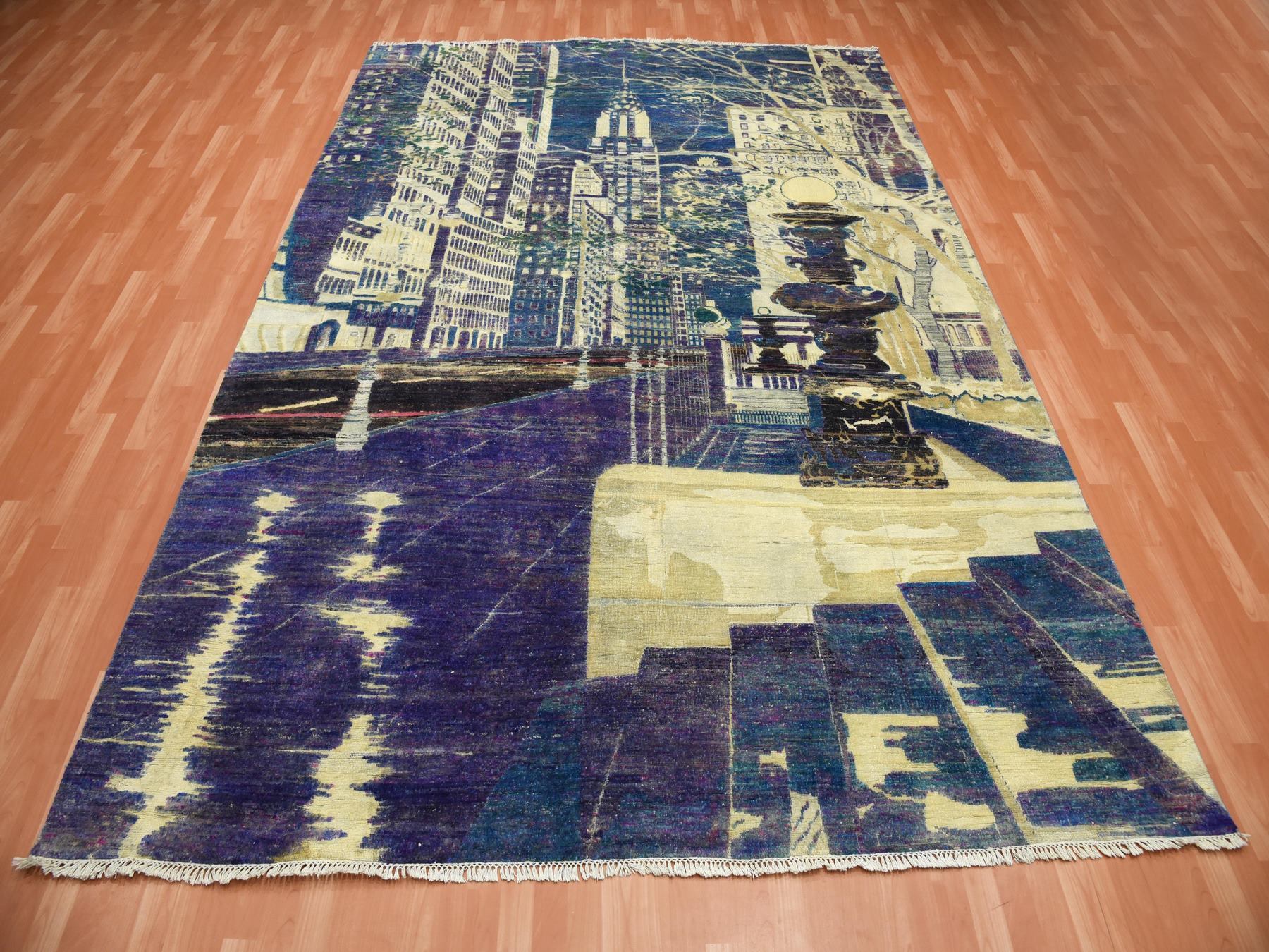 Modern / Contemporary hand-knotted wool/silk rug in Purple, 8'8" x 12'1" — SKU O075196 (view 2)