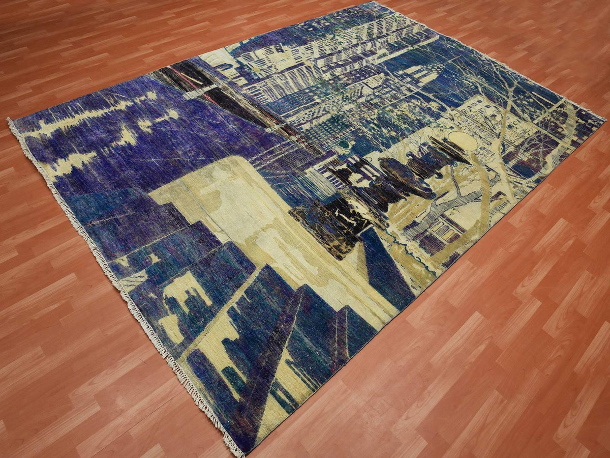 Modern / Contemporary hand-knotted wool/silk rug in Purple, 8'8" x 12'1" — SKU O075196 (view 3)