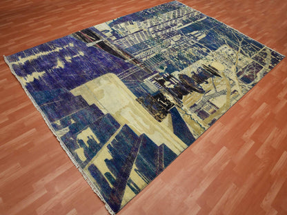 Modern / Contemporary hand-knotted wool/silk rug in Purple, 8'8" x 12'1" — SKU O075196 (view 3)