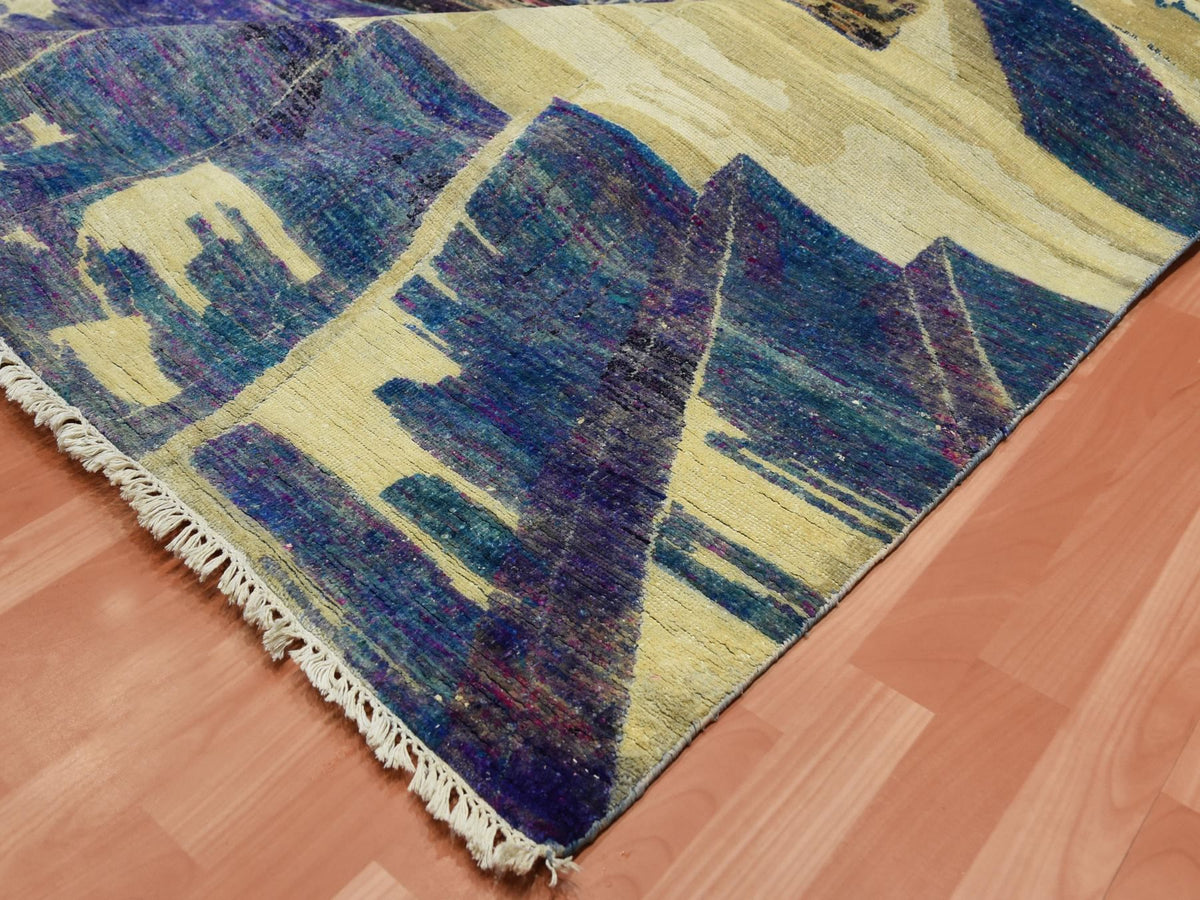 Modern / Contemporary hand-knotted wool/silk rug in Purple, 8'8" x 12'1" — SKU O075196 (view 6)