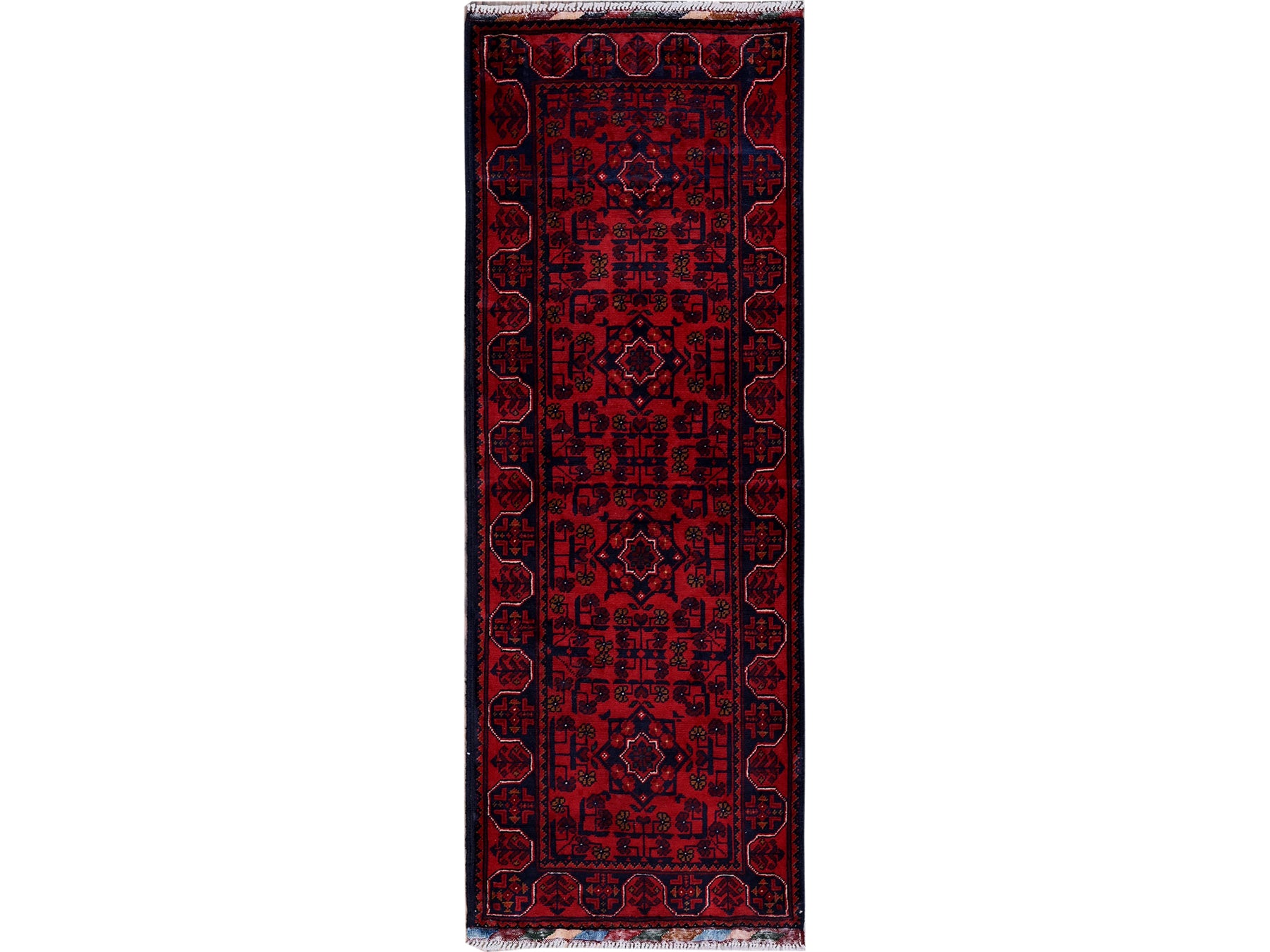Tribal Tribal & Geometric hand-knotted wool runner in Red, 1'9" x 4'10" — SKU O0751