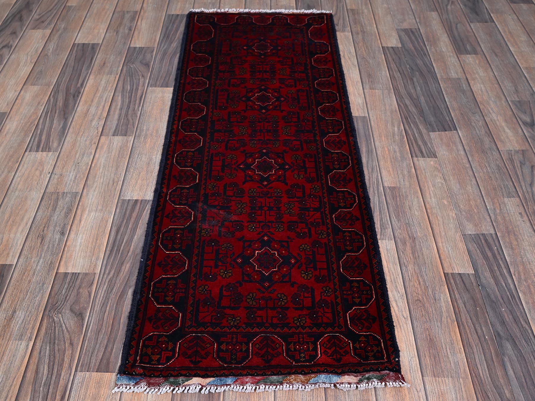 Tribal Tribal & Geometric hand-knotted wool runner in Red, 1'9" x 4'10" — SKU O0751 (view 2)