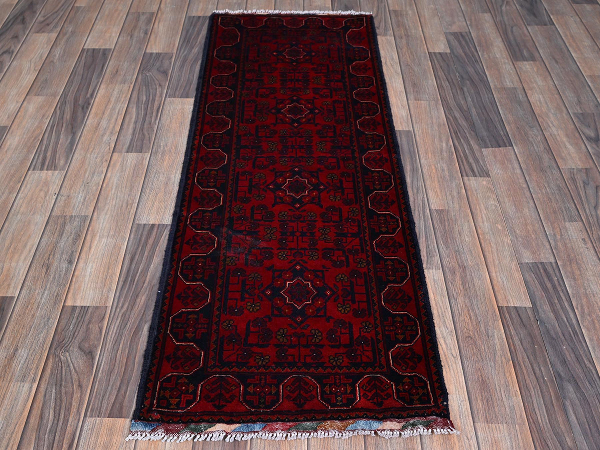 Tribal Tribal & Geometric hand-knotted wool runner in Red, 1'9" x 4'10" — SKU O0751 (view 2)