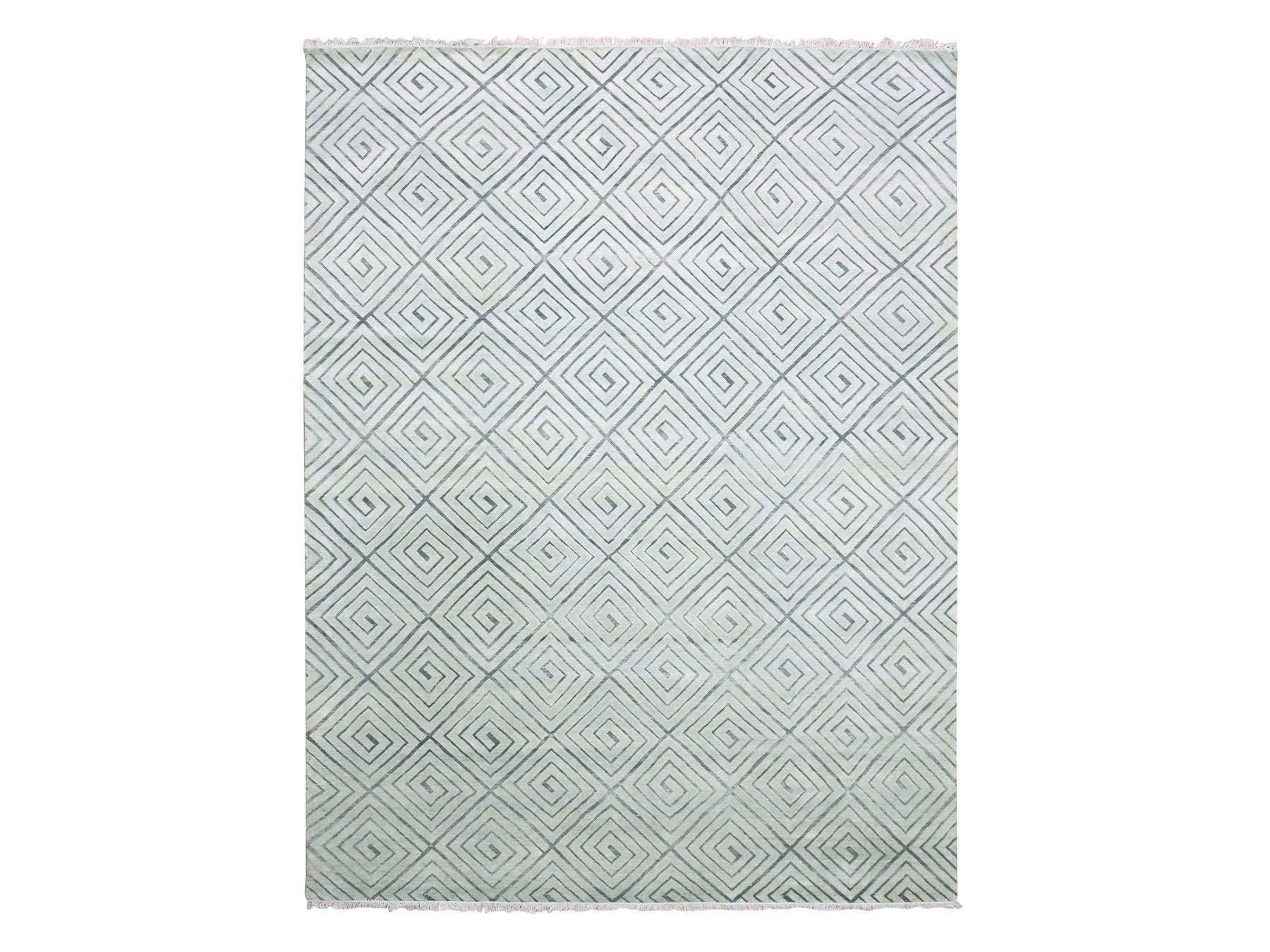 Modern / Contemporary hand-knotted silk rug in Ivory, 9' x 12'1" — SKU O075200