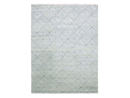 Modern / Contemporary hand-knotted silk rug in Ivory, 9' x 12'1" — SKU O075200